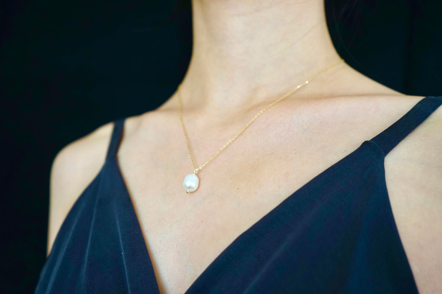 pearl pendant necklace made by 14K gold plated over sterling silver