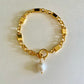 18K gold-plated metal bracelet， Baroque pearl，lock，radiant 