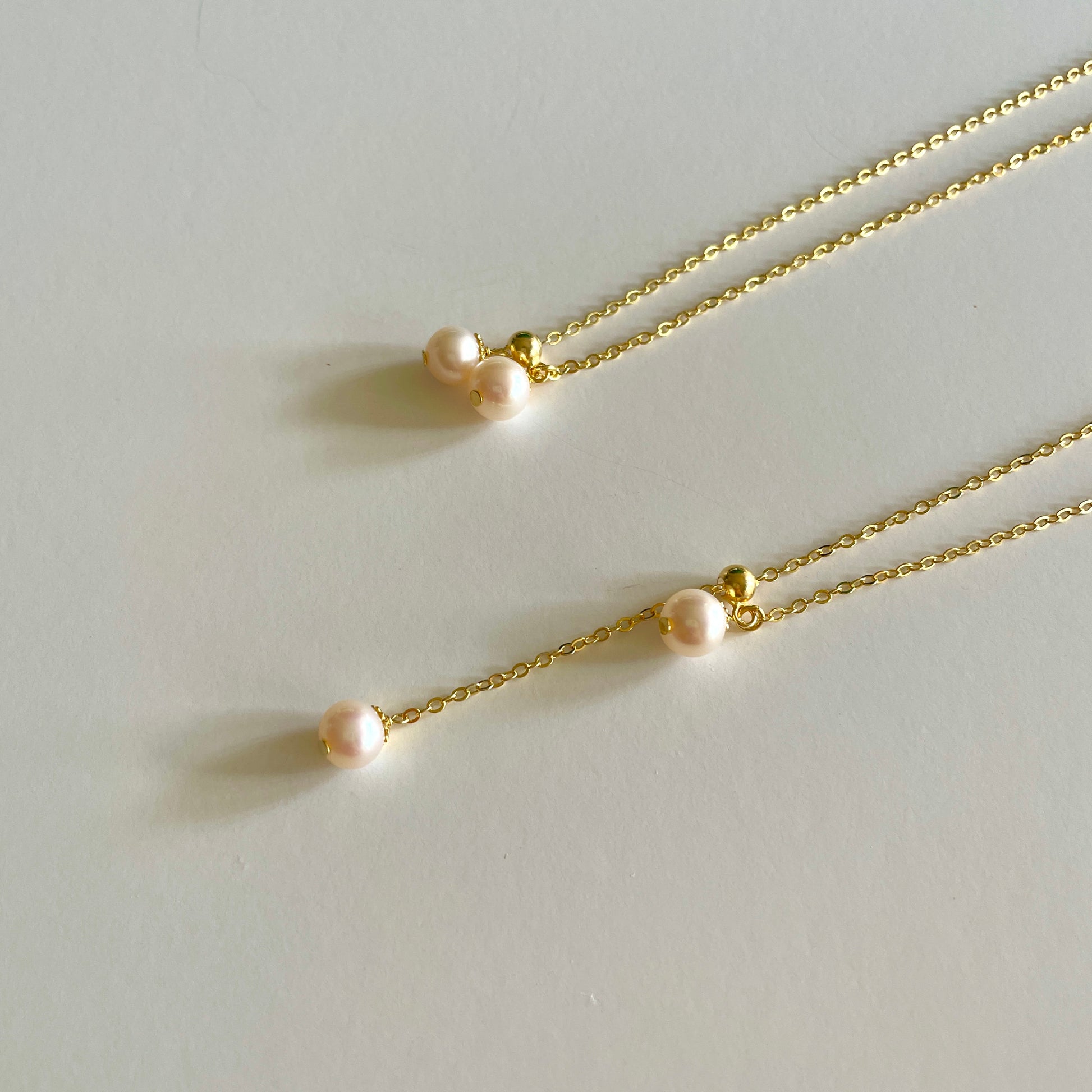 Adjustable Y-shaped freshwater pearl necklace，gold vermeil  