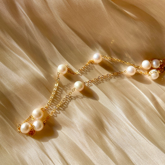 Starry Pearl Necklace， gold vermeil， Champagne-colore